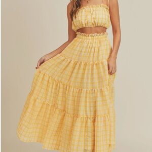 Vici Yellow Gingham Tiered Maxi Skirt